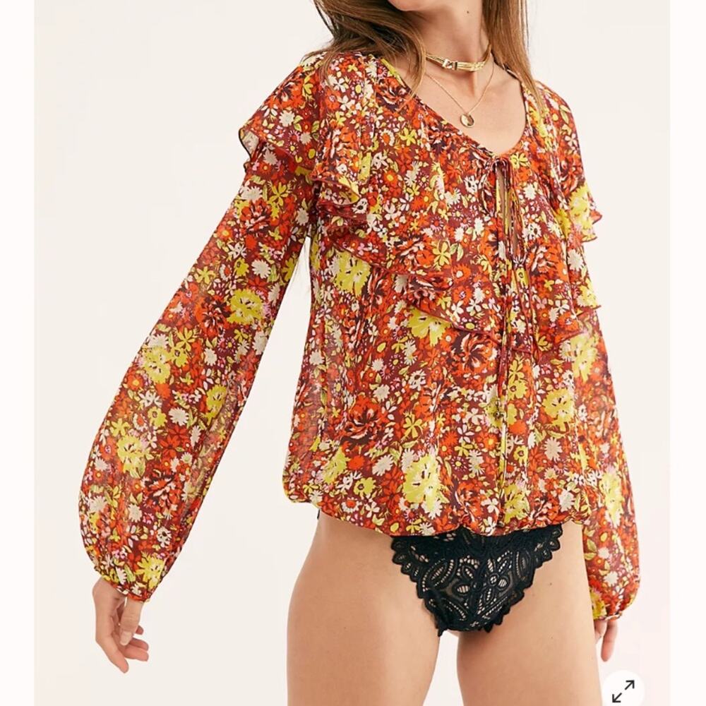 Free People Intimately Free Say It To Me Floral Boho Prairie Bodysuit Size Small